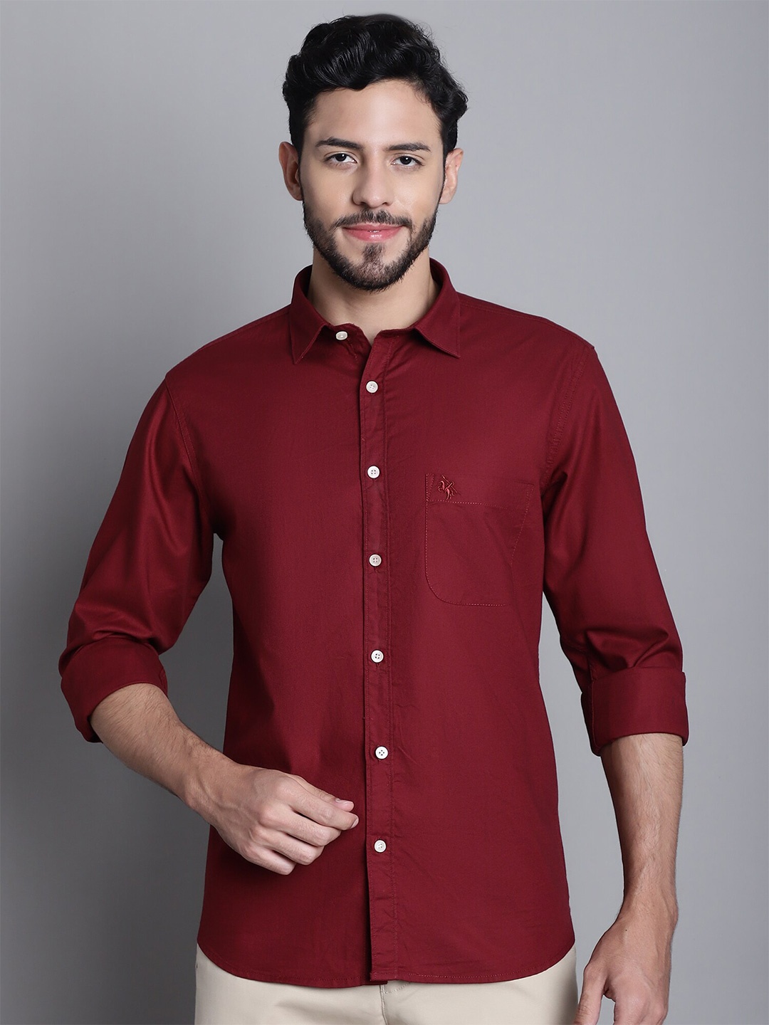 

Cantabil Comfort Spread Collar Cotton Casual Shirt, Maroon