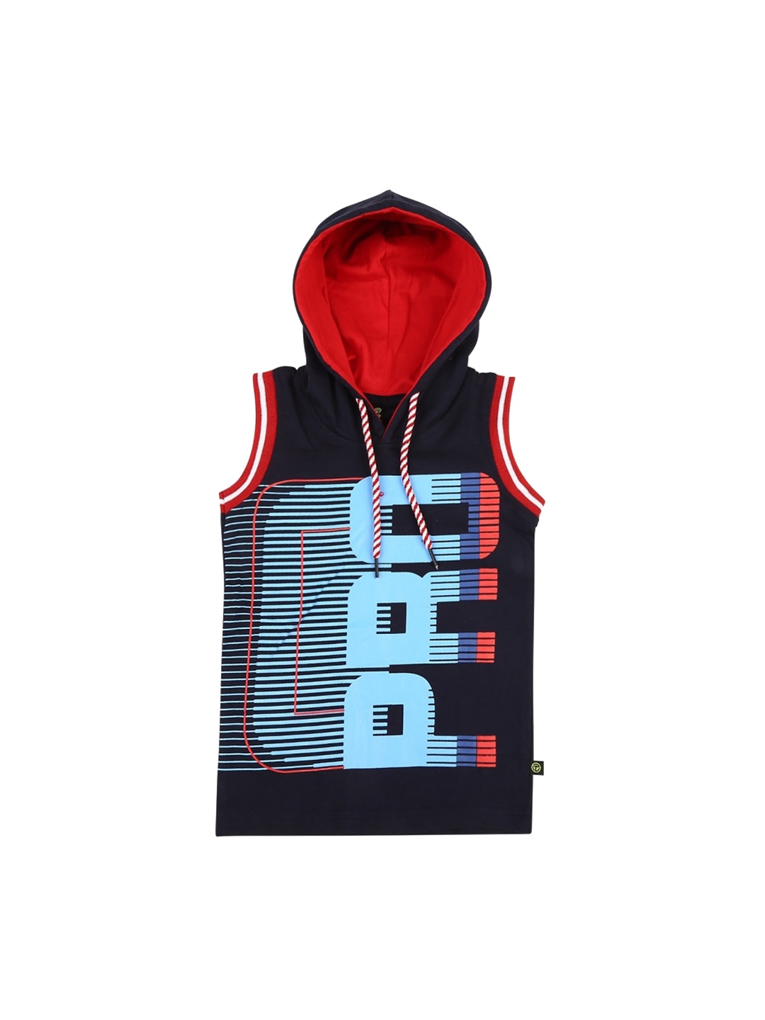 

V-Mart Boys Printed Hooded Sleeveless Cotton T-shirt, Navy blue