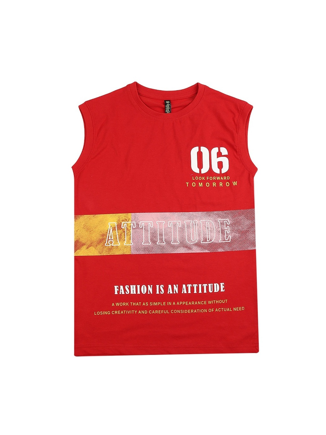 

V-Mart Boys Printed Round Neck Sleeveless Cotton T-shirt, Red