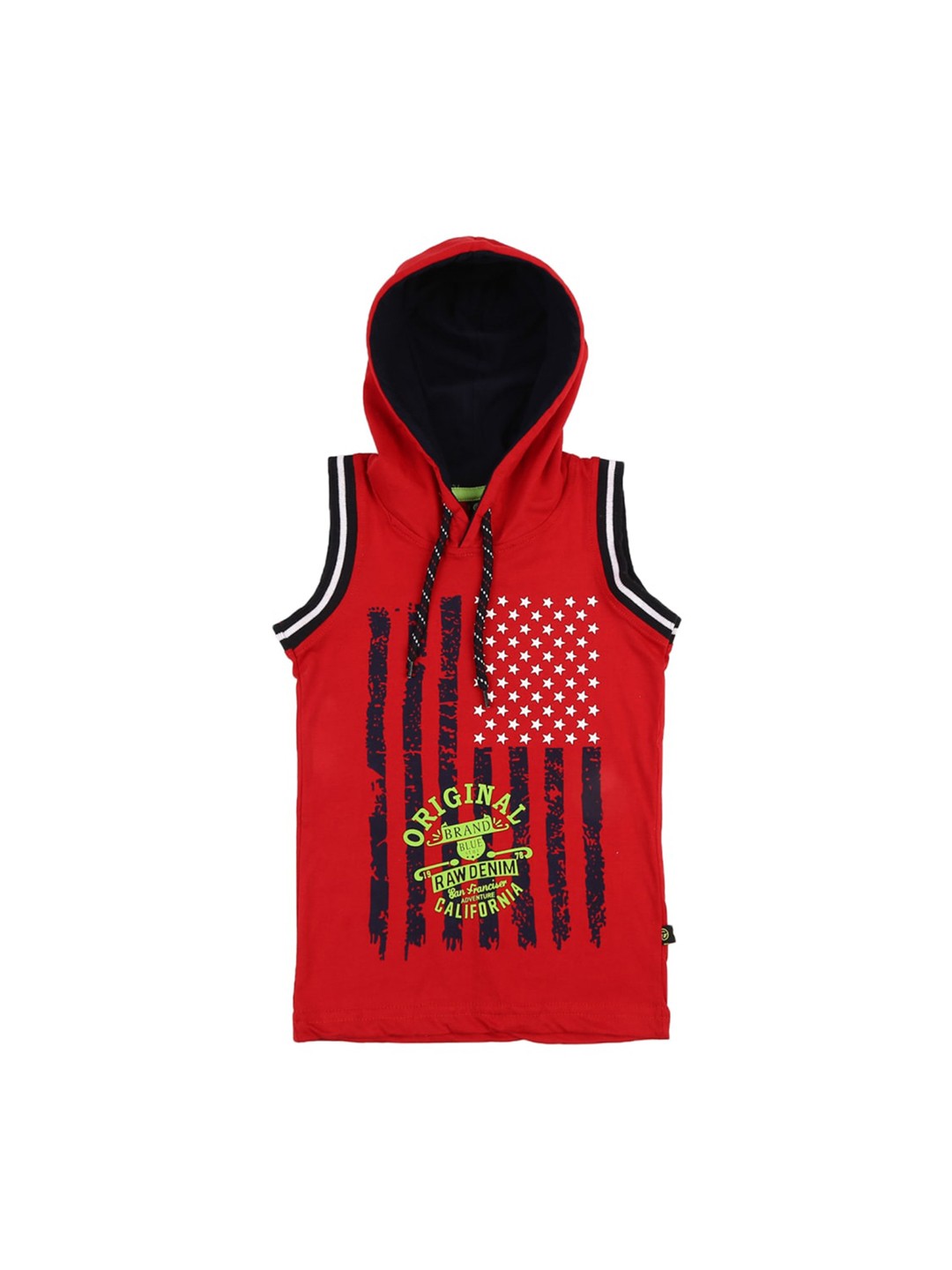 

V-Mart Boys Printed Hooded Sleeveless Cotton T-shirt, Red