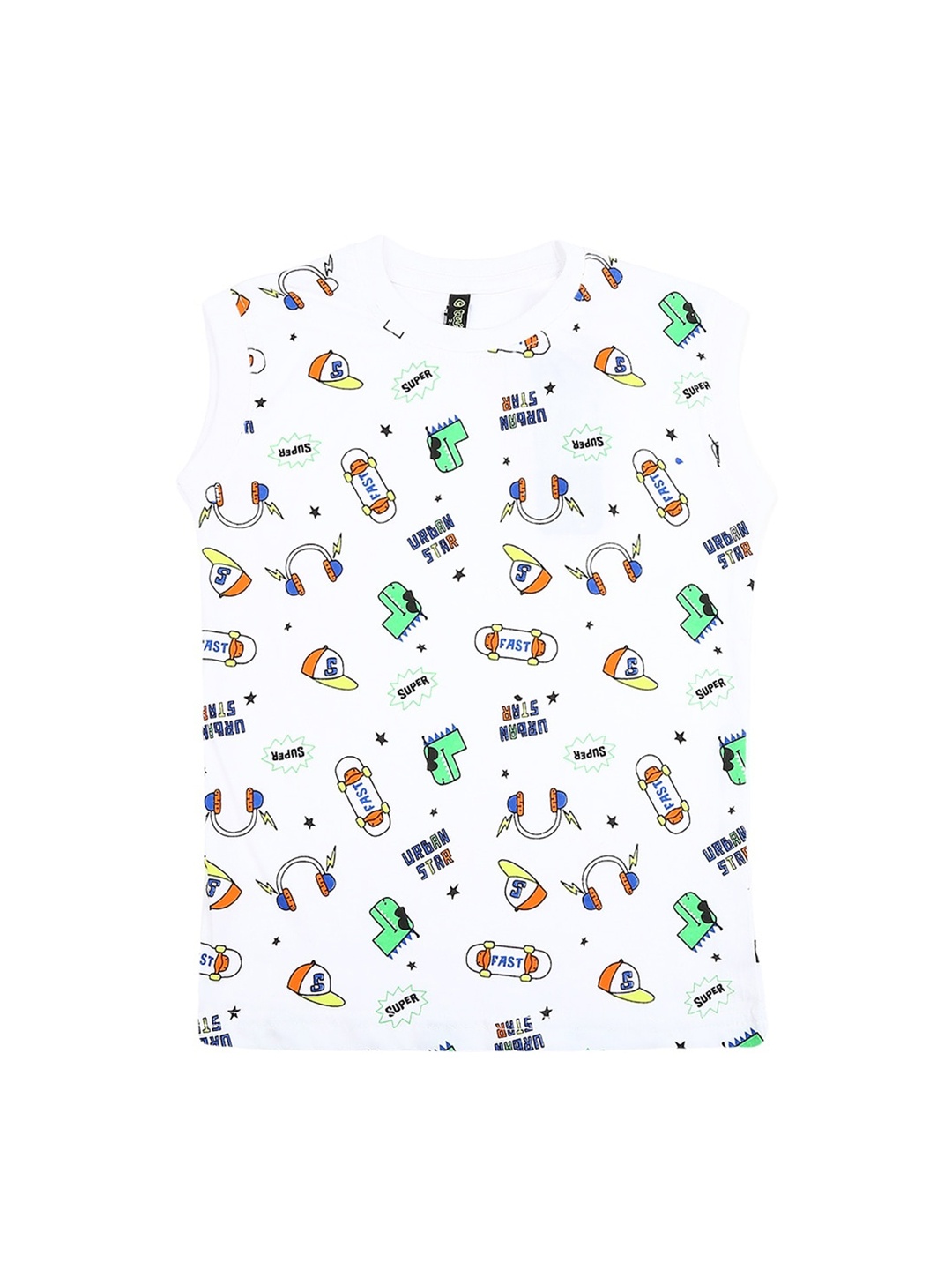 

V-Mart Boys Printed Cotton Sleeveless T-Shirt, White