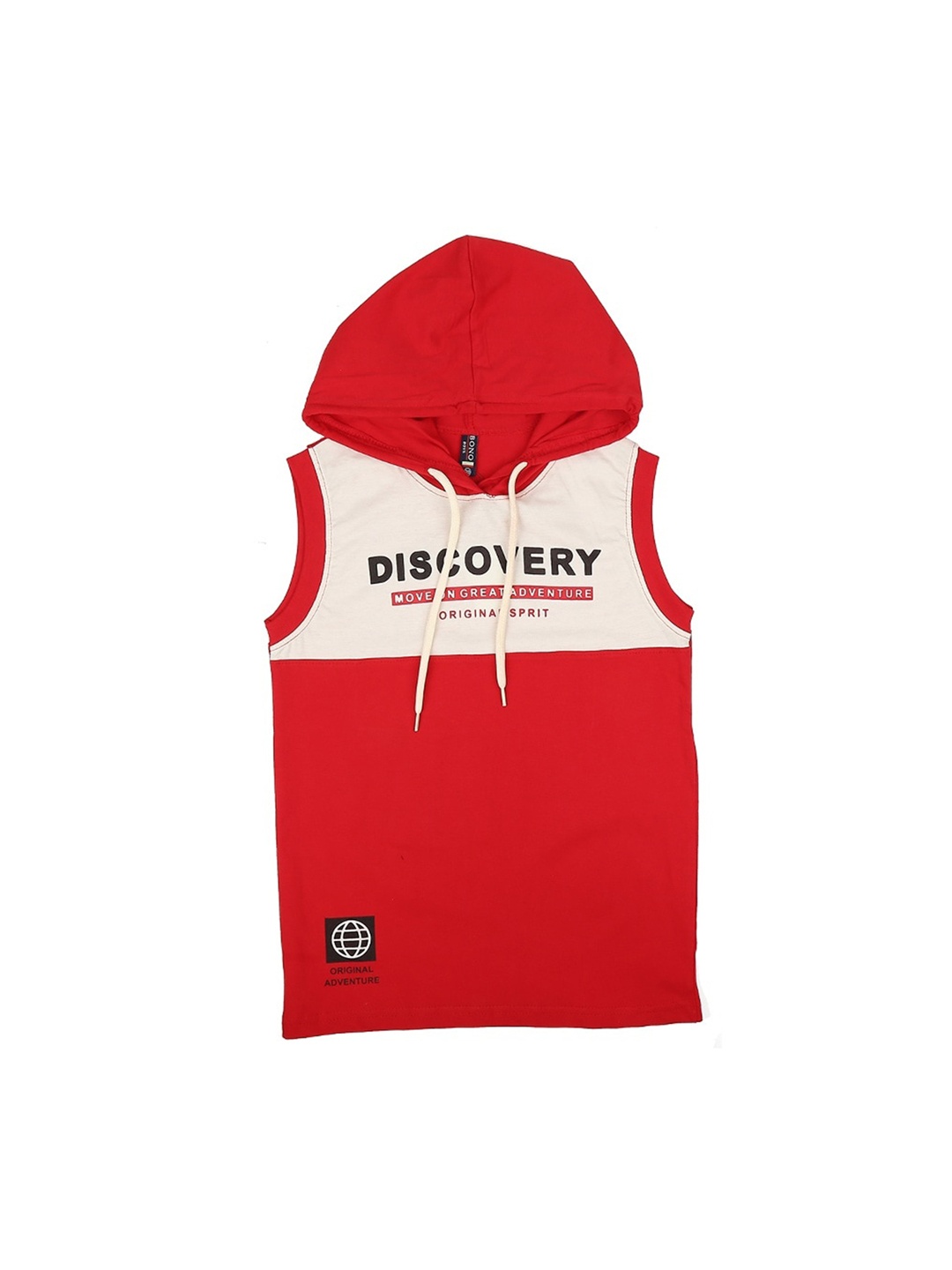 

V-Mart Boys Printed Hooded Sleeveless Cotton T-shirt, Red