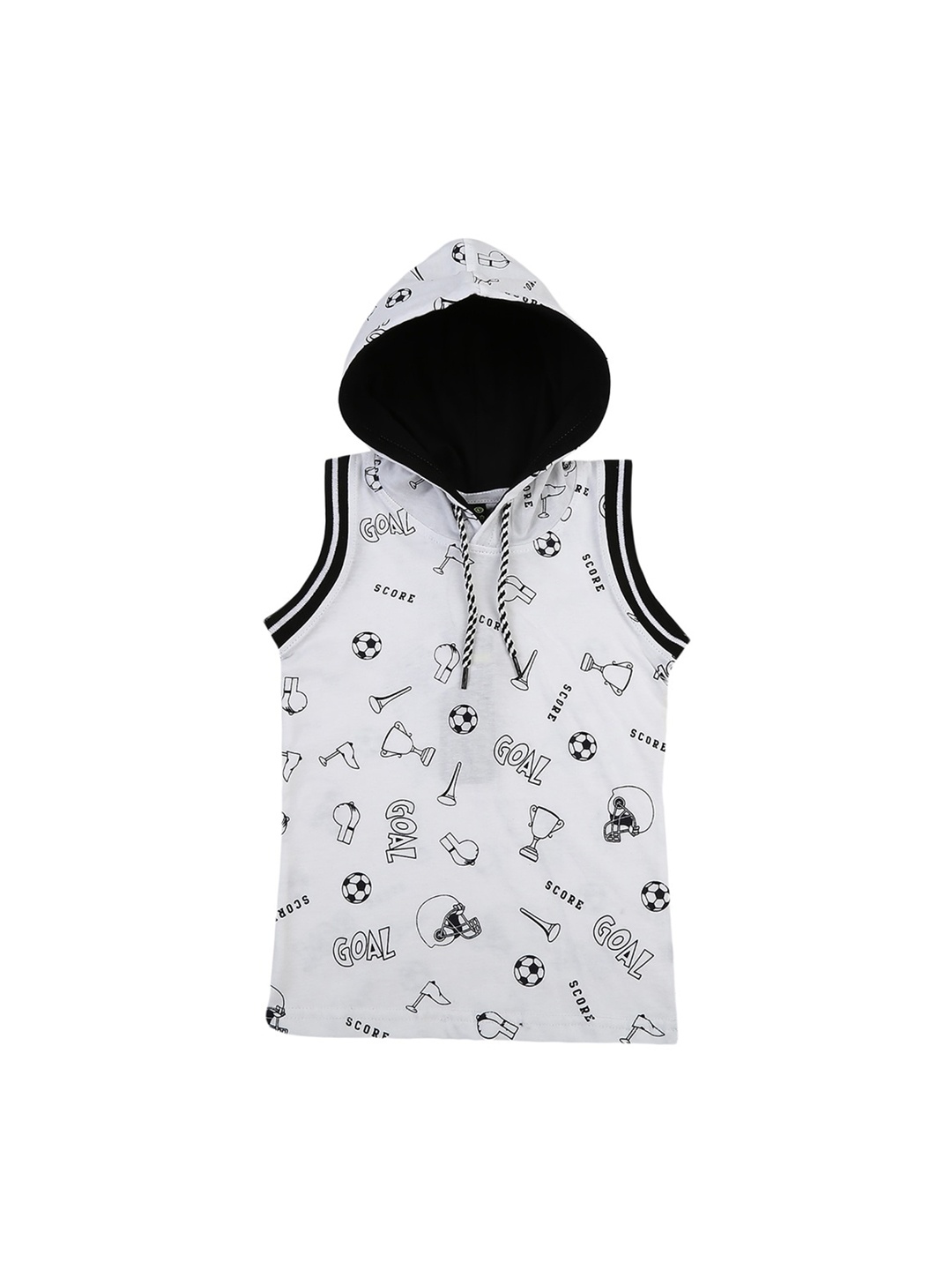

V-Mart Boys Printed Cotton Hooded Sleeveless T-Shirt, White