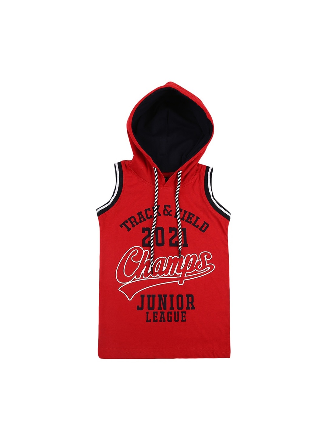 

V-Mart Boys Printed Cotton Hooded Sleeveless T-Shirt, Red