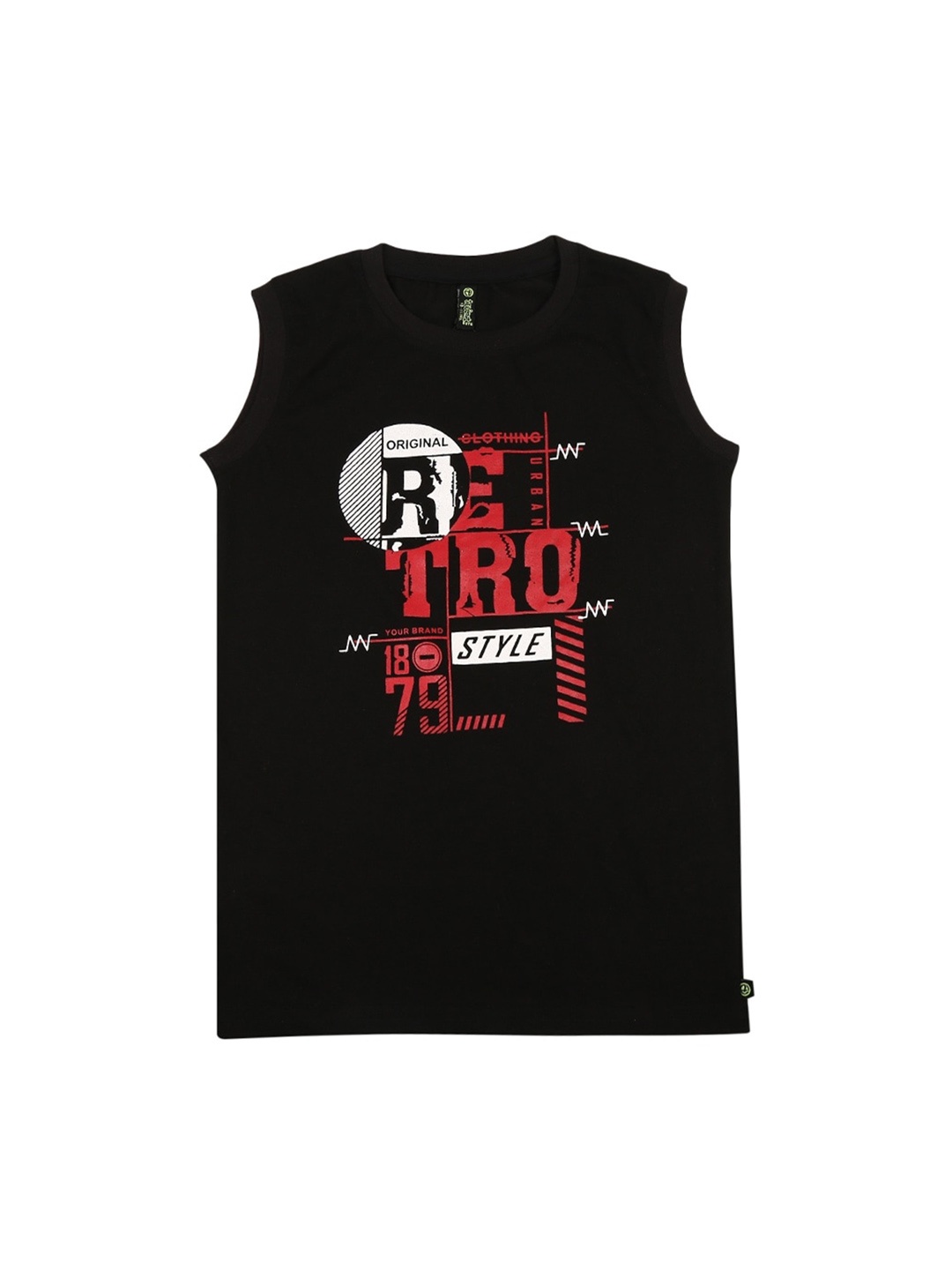 

V-Mart Boys Printed Round Neck Sleeveless Cotton T-shirt, Black