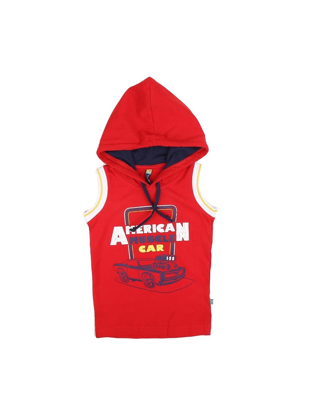 

V-Mart Boys Printed Hooded Sleeveless Cotton T-shirt, Red