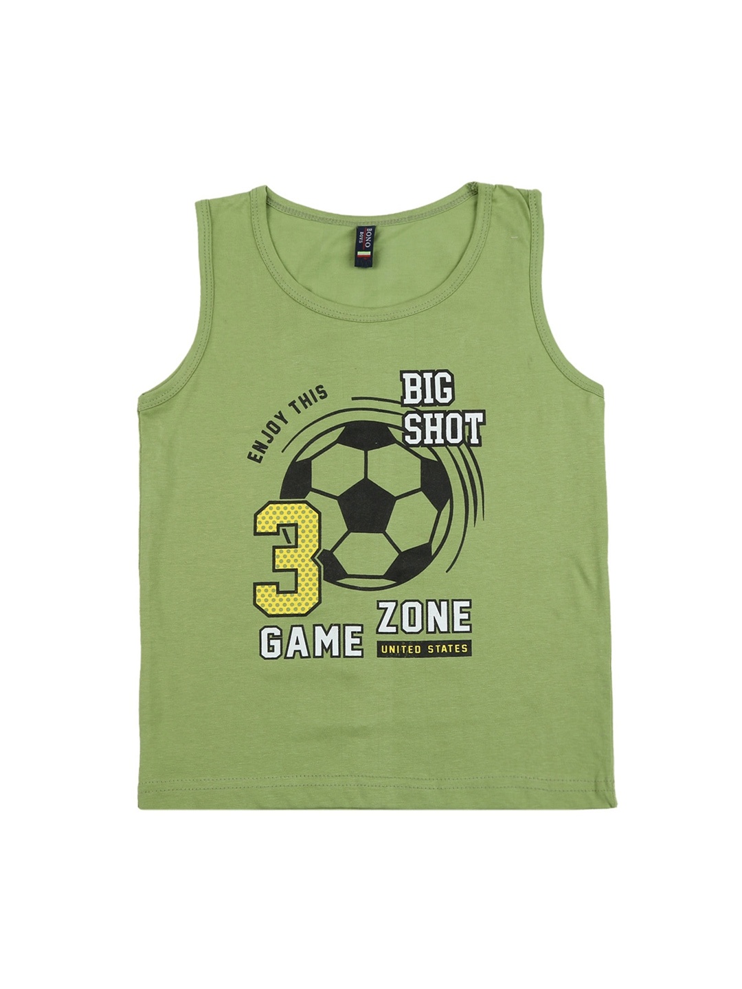 

V-Mart Boys Printed Round Neck Sleeveless Cotton T-shirt, Green