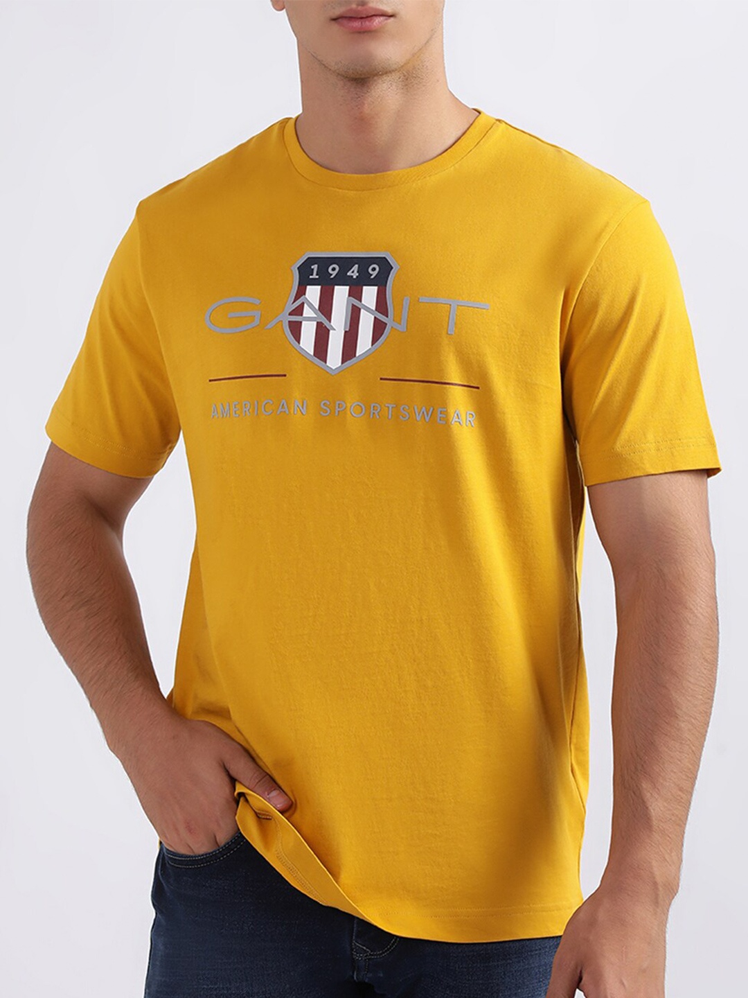

GANT Typography Polo Collar Cotton T-shirt, Yellow