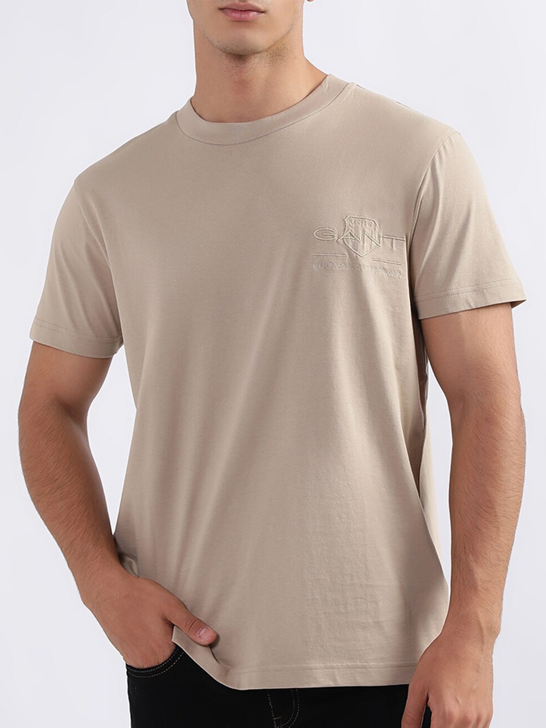 

GANT Round Neck Cotton T-shirt, Beige