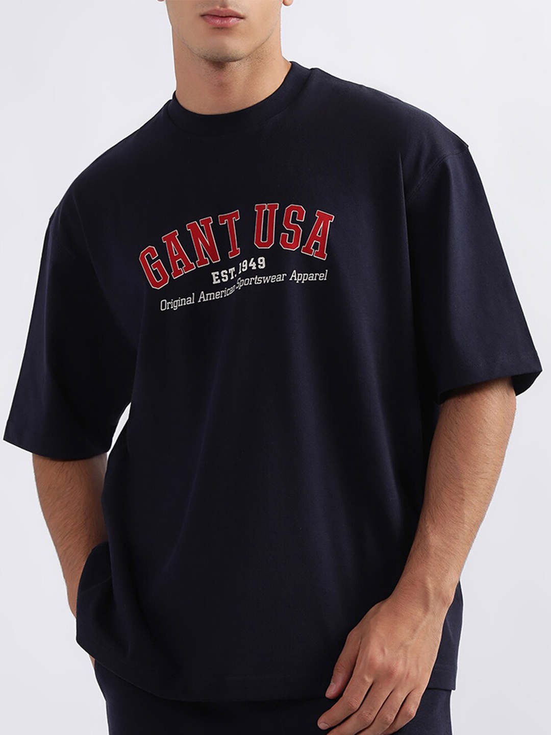 

GANT Relaxed Fit Typography Printed Round Neck T-shirt, Navy blue