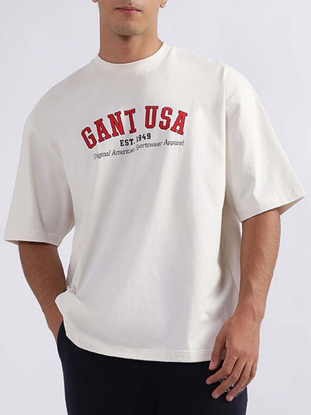 

GANT Relaxed Fit Typography Printed Round Neck T-shirt, Off white