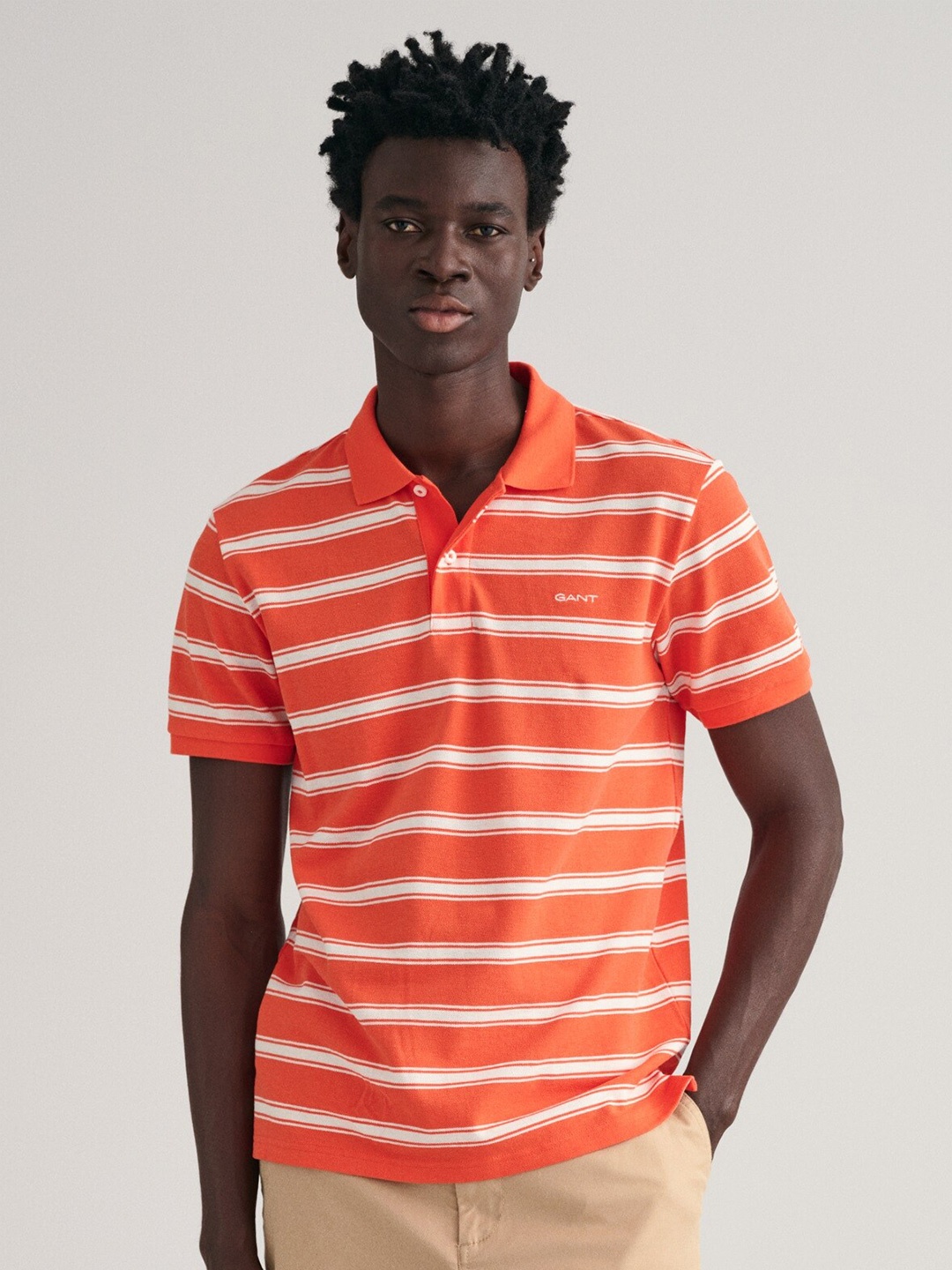 

GANT Striped Polo Collar T-shirt, Orange