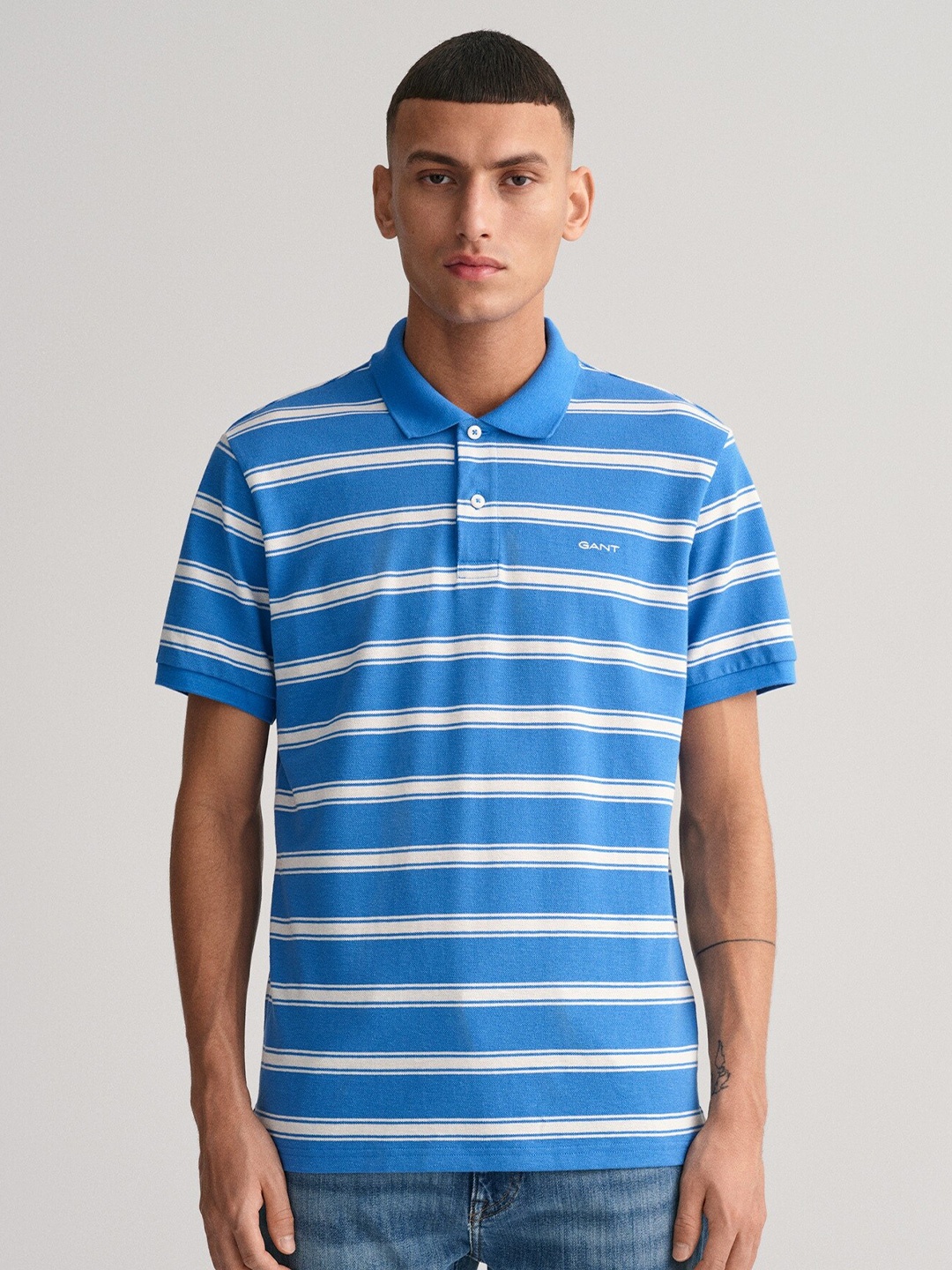 

GANT Striped Polo Collar Short Sleeves T-shirt, Blue