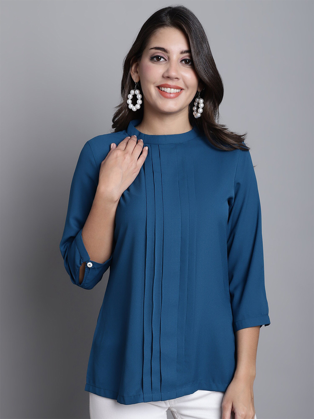 

Cantabil Round Neck Pleated Tunic, Teal