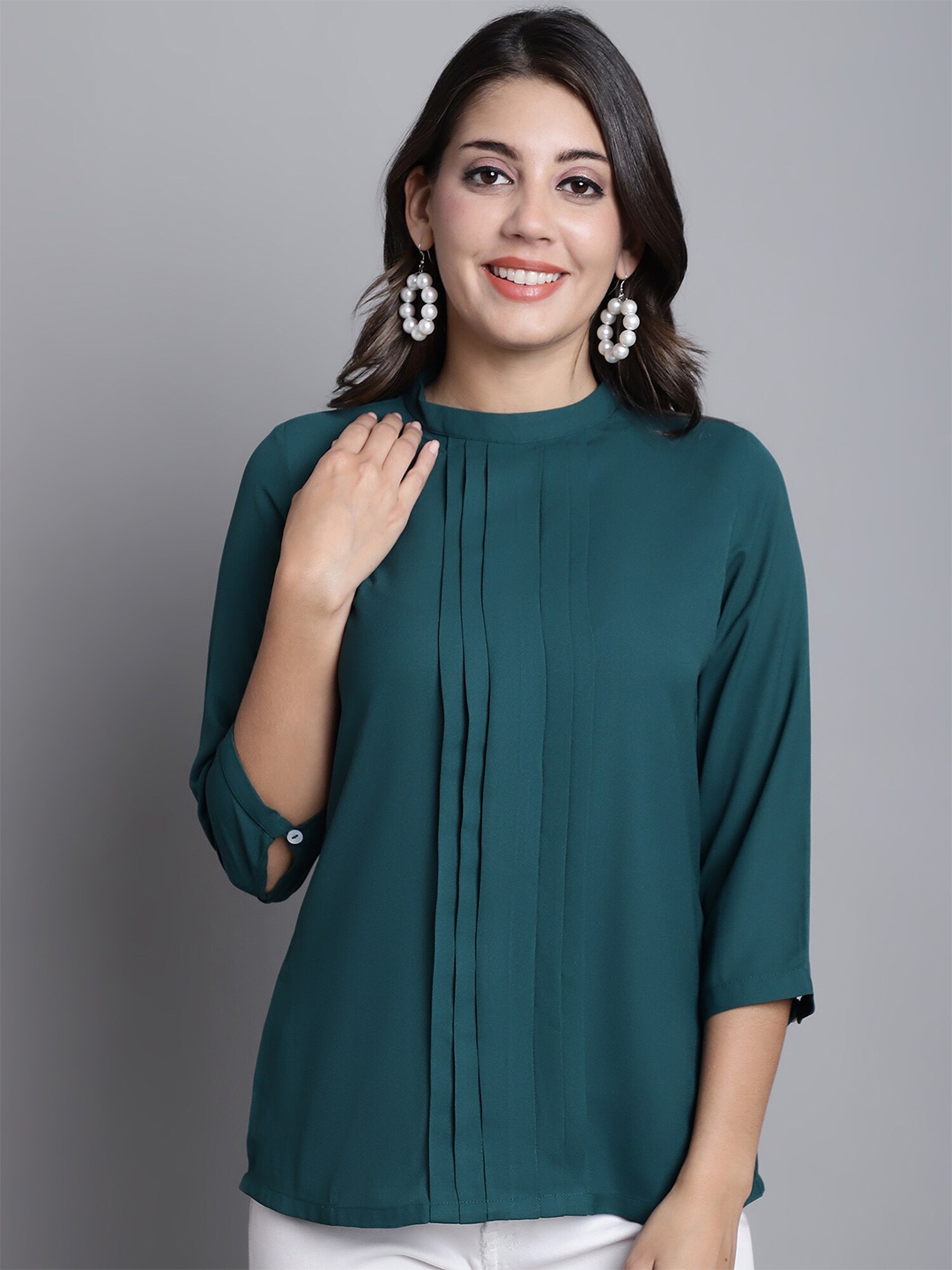 

Cantabil Round Neck Pleated Tunic, Green