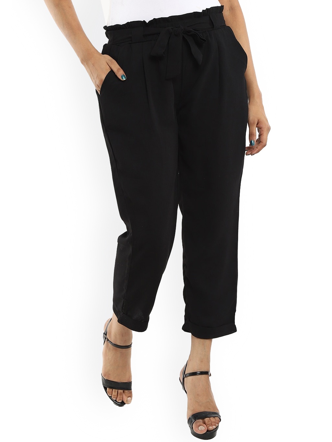 

V-Mart Women Mid-Rise Georgette Trousers, Black