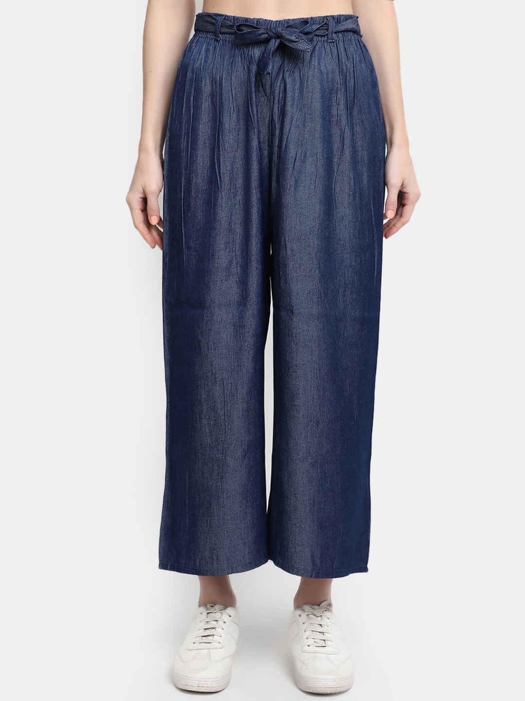 

V-Mart Women Pleated Cropped Cotton Culottes, Blue