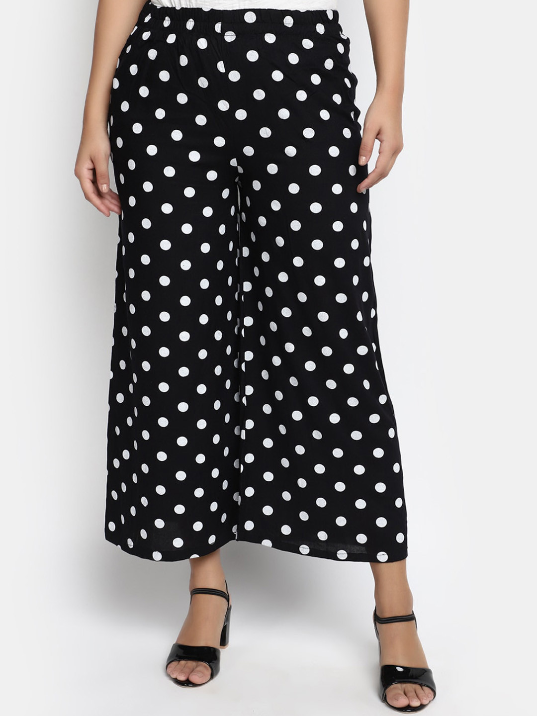 

V-Mart Polka Dot Printed Straight Fit Palazzo, Black