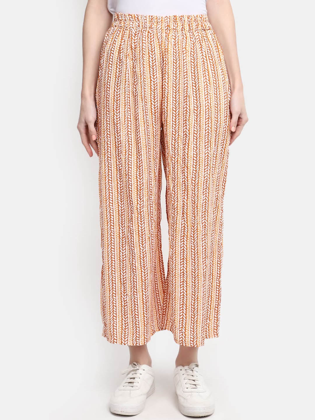 

V-Mart Striped Mid-Rise Palazzo, Gold