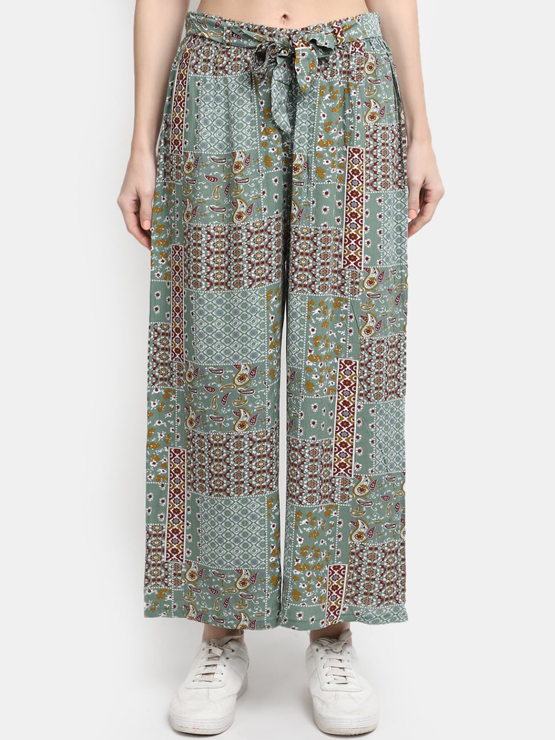 

V-Mart Women Ethnic Motifs Printed Parallel Trousers, Green