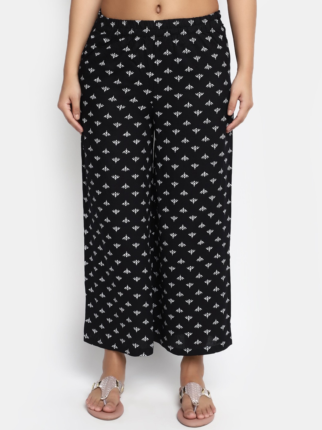 

V-Mart Polka Dot Printed Straight Fit Palazzo, Black