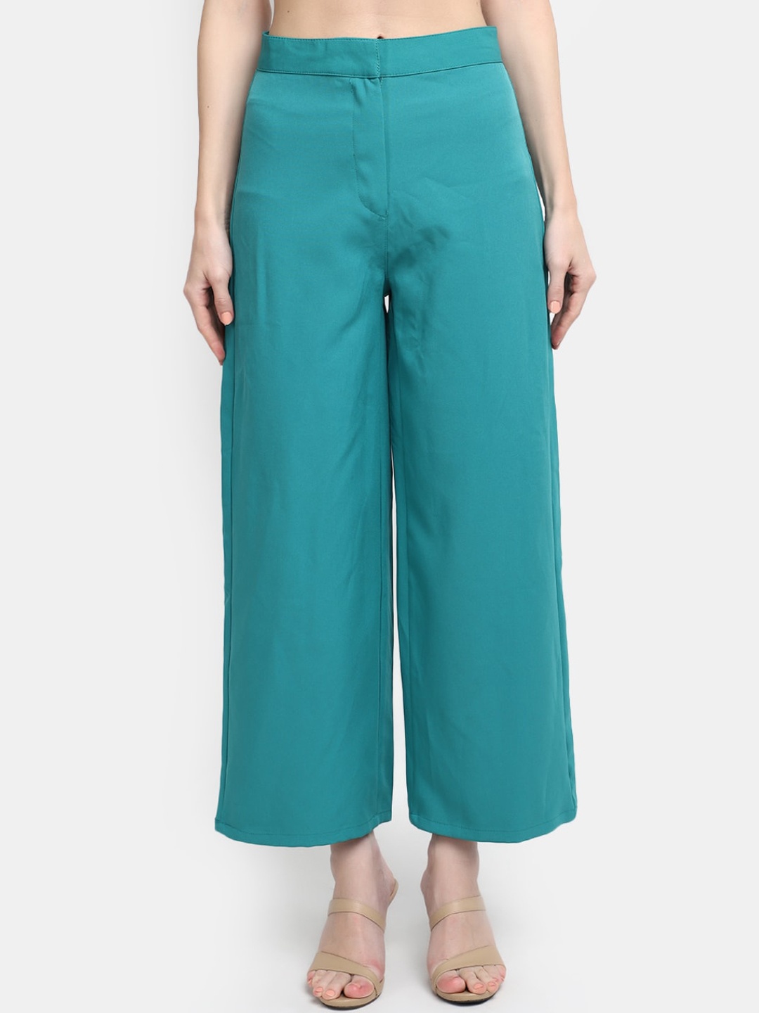 

V-Mart Women Mid Rise Regular Fit Cotton Parallel Trousers, Green