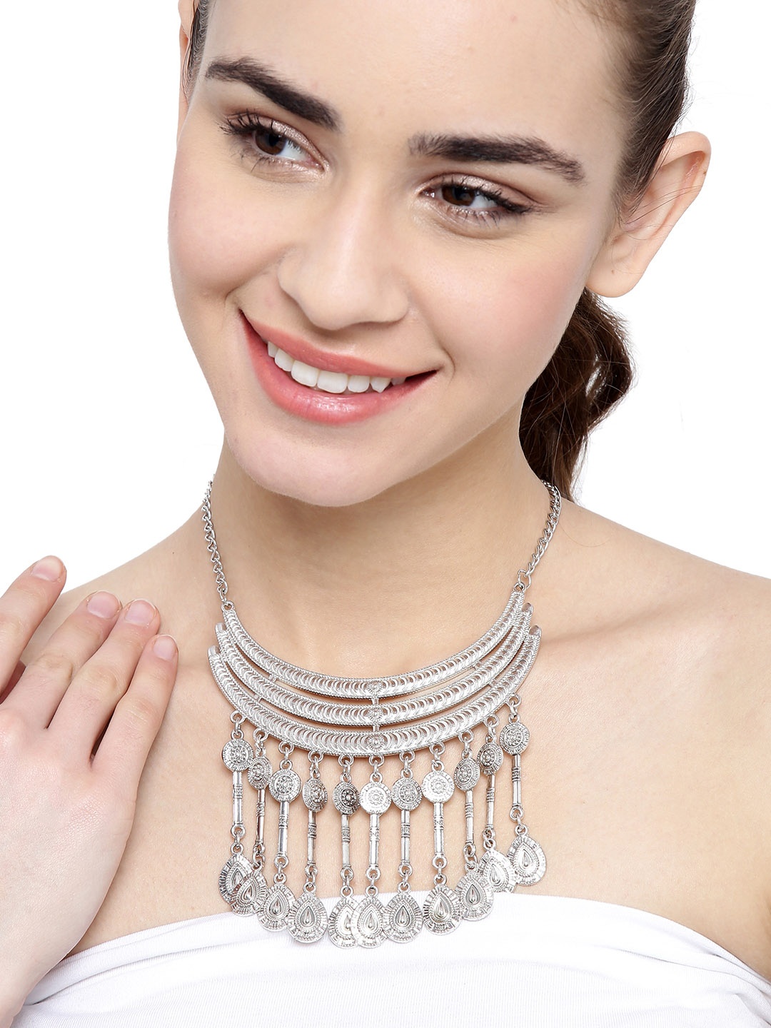 

Shining Diva Fashion Silver-Toned Metal Tribal Necklace