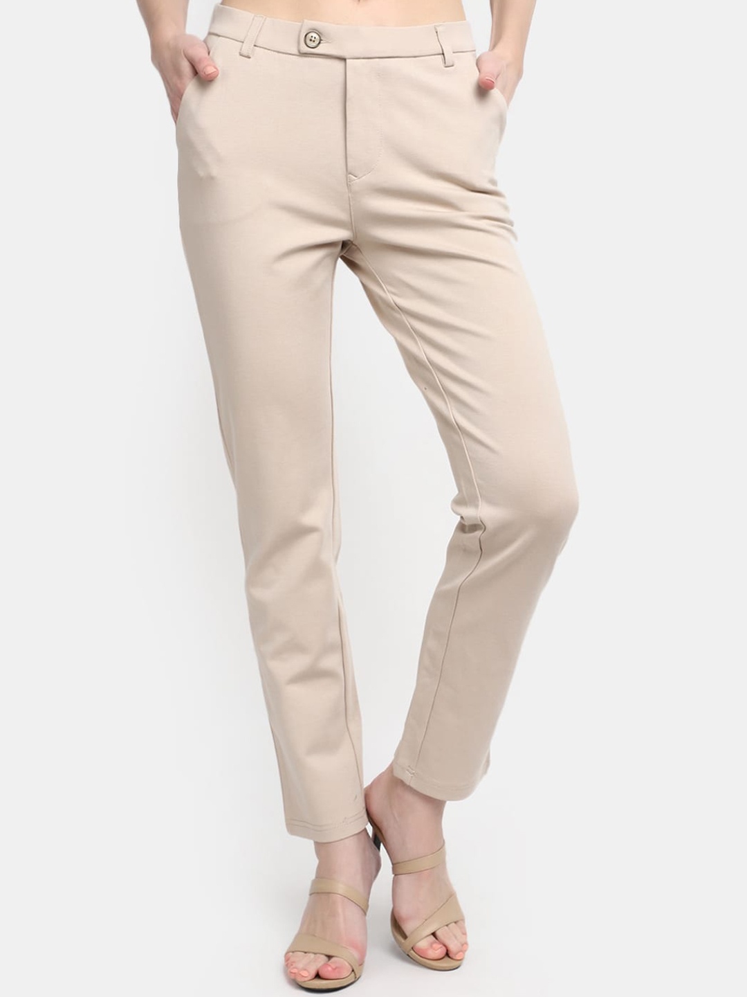

V-Mart Women Mid-Rise Cotton Formal Trousers, Beige