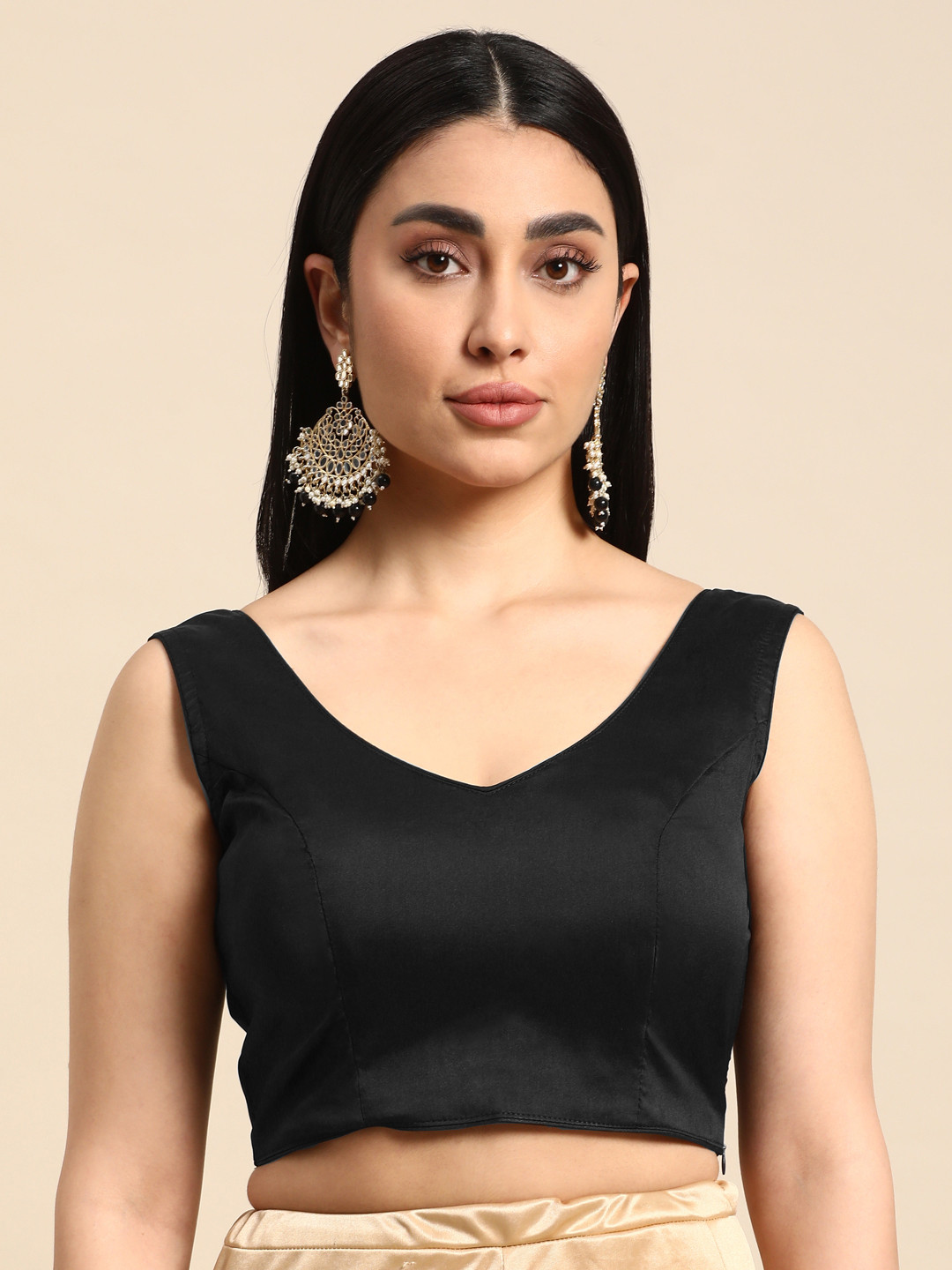 

Ethnovog Solid Taffeta Ready To Wear Saree Blouse, Black