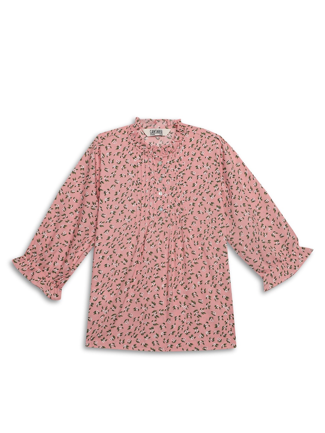 

Cantabil Girls Floral Printed Mandarin Collar Top, Pink