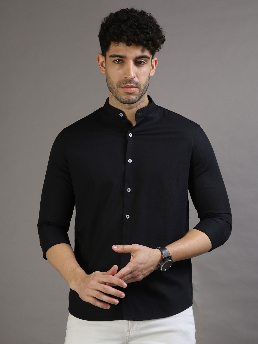 

Bushirt Classic Opaque Pure Cotton Casual Shirt, Black