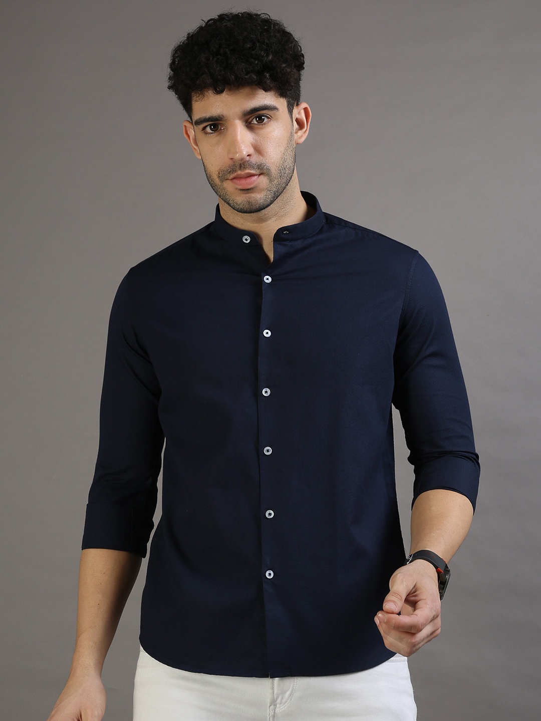 

Bushirt Classic Opaque Pure Cotton Casual Shirt, Navy blue