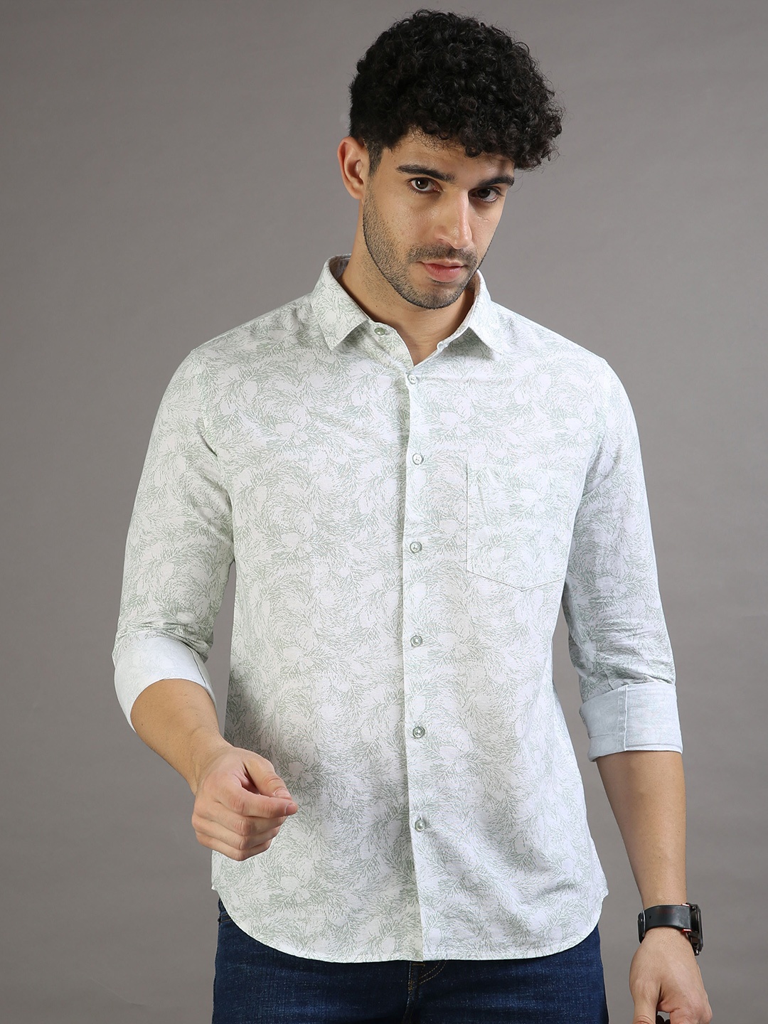 

Bushirt Classic Floral Printed Oxford Pure Cotton Casual Shirt, Blue