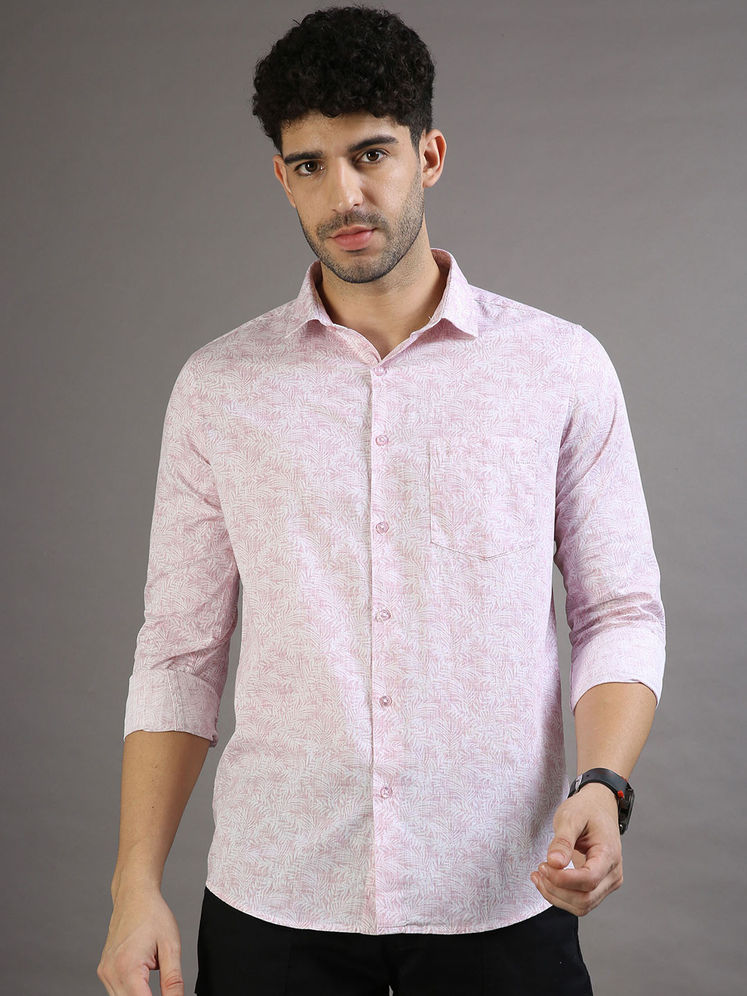 

Bushirt Classic Floral Printed Oxford Pure Cotton Casual Shirt, Pink