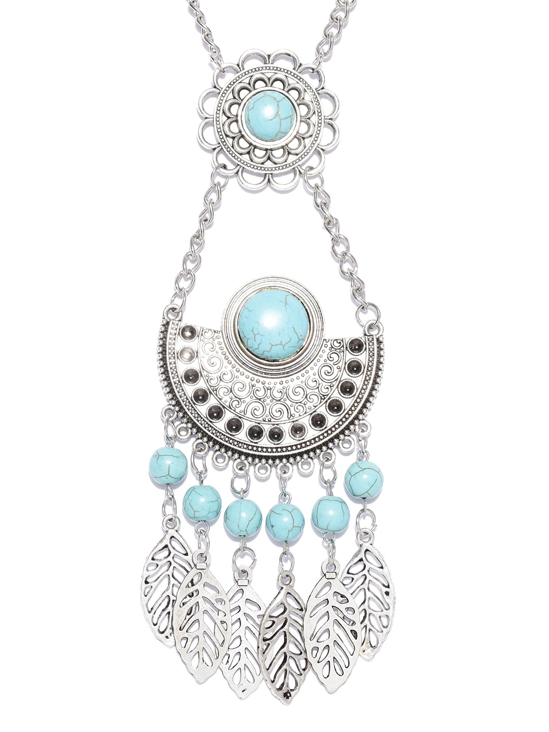 

Shining Diva Fashion Silver-Toned Metal Tribal Necklace