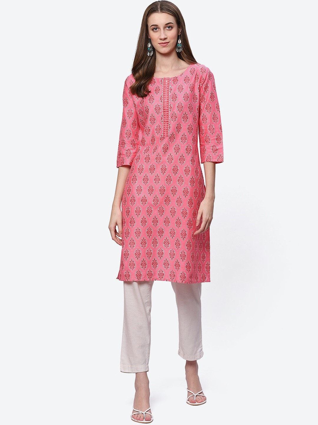 

2Bme Ethnic Motifs Printed Cotton Kurta, Pink