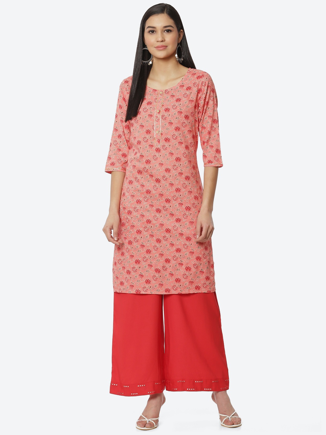 

2Bme Ethnic Motifs Printed Kurta, Peach