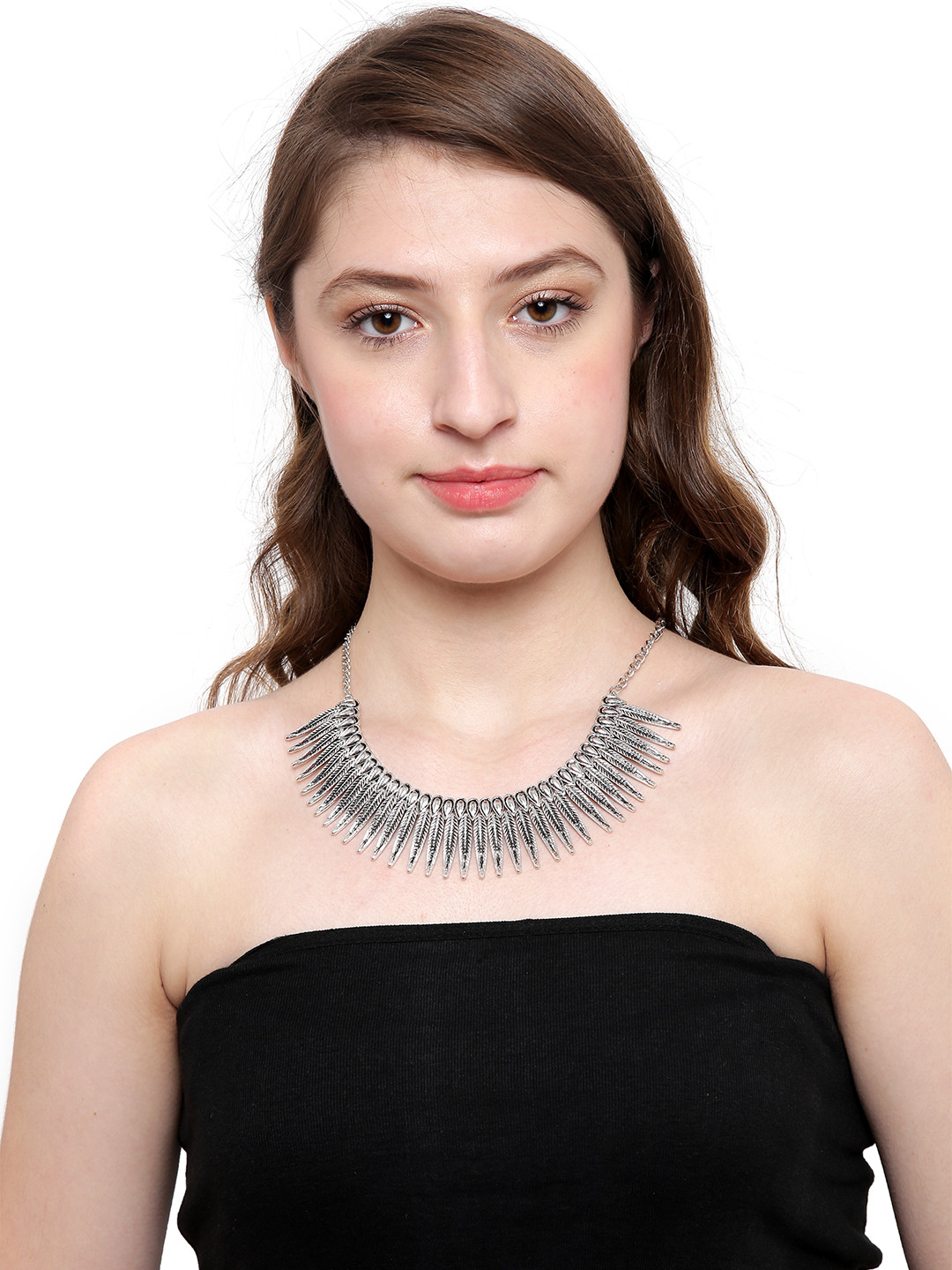 

Shining Diva Fashion Silver-Toned Metal Oxidised Necklace