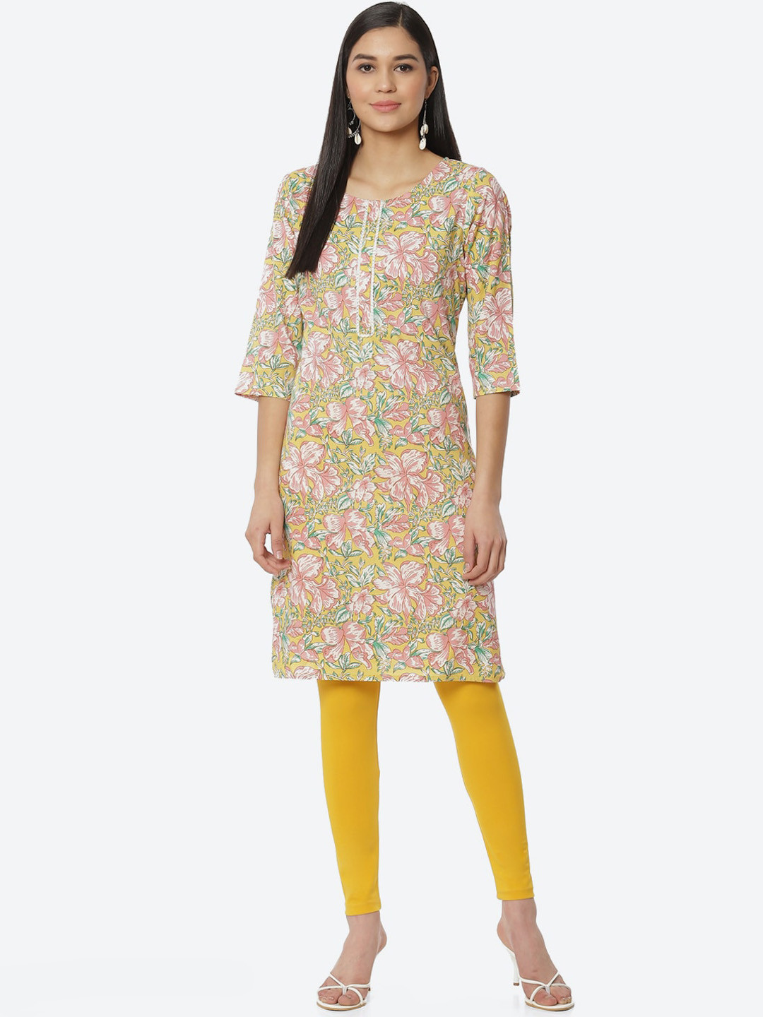 

2Bme Floral Printed Kurta, Yellow