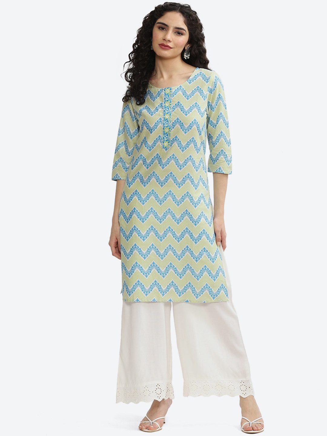 

2Bme Chevron Printed Cotton Kurta, White
