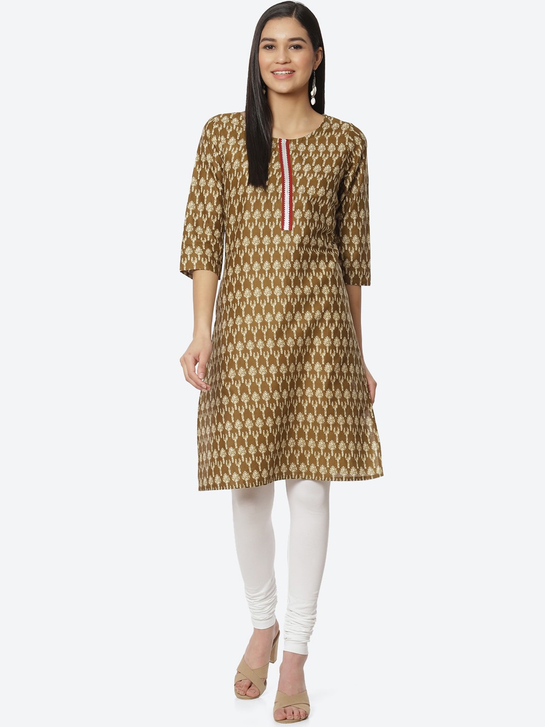 

2Bme Ethnic Motifs Printed Cotton Kurta, Brown