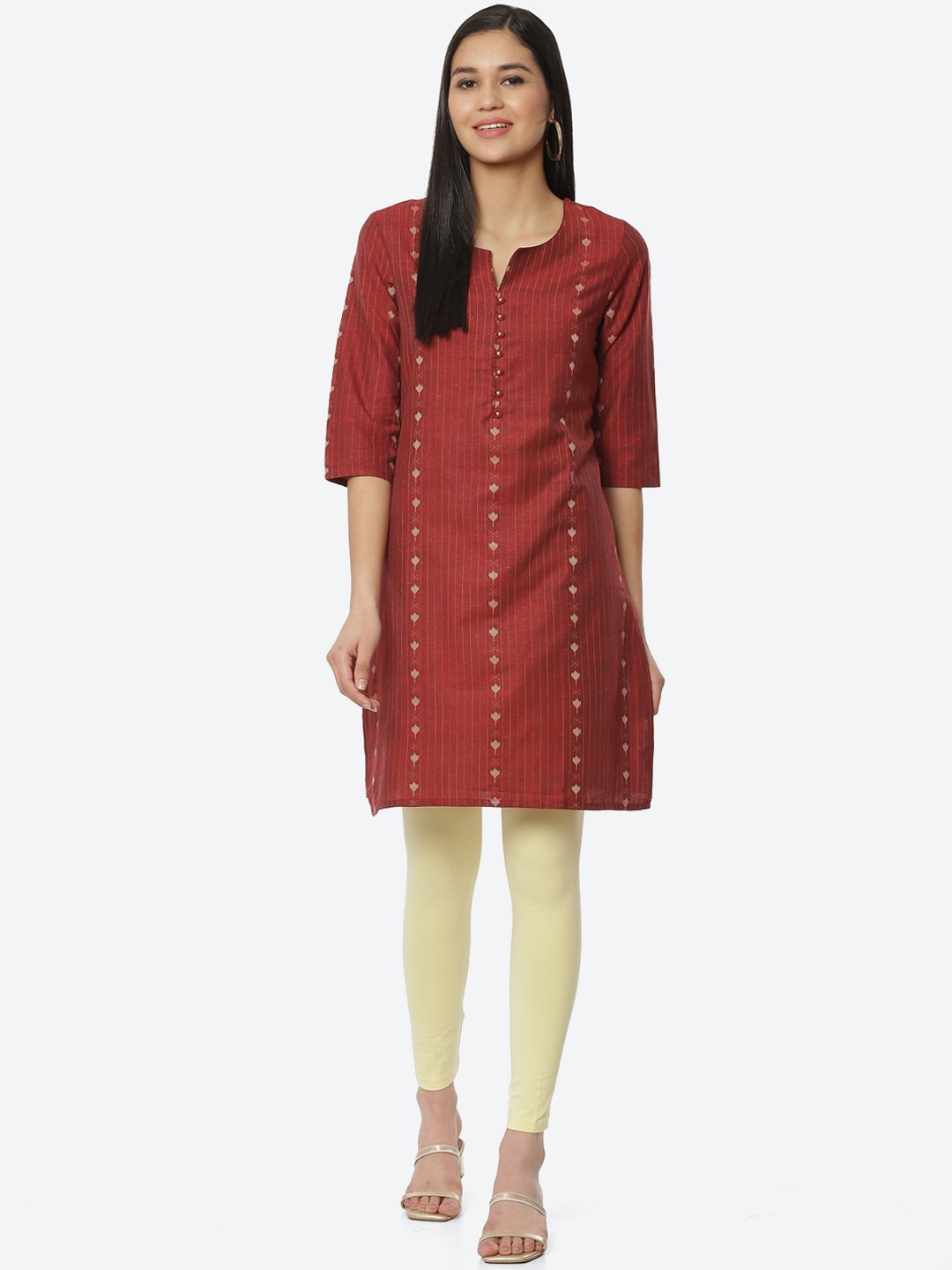 

2Bme Geometric Woven Design Beads & Stones Details Kurta, Red