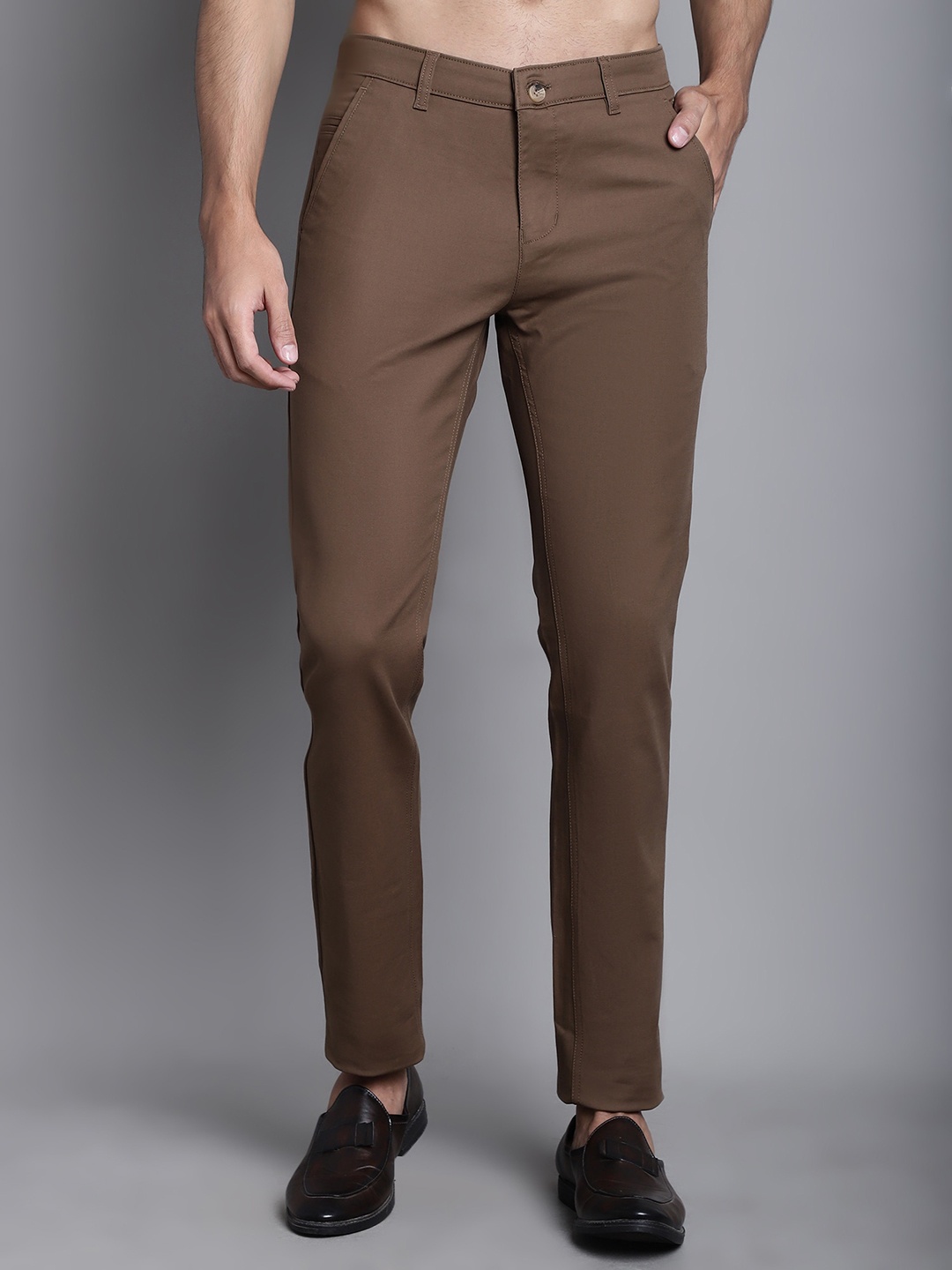 

Cantabil Men Comfort Fit Mid Rise Trousers, Brown