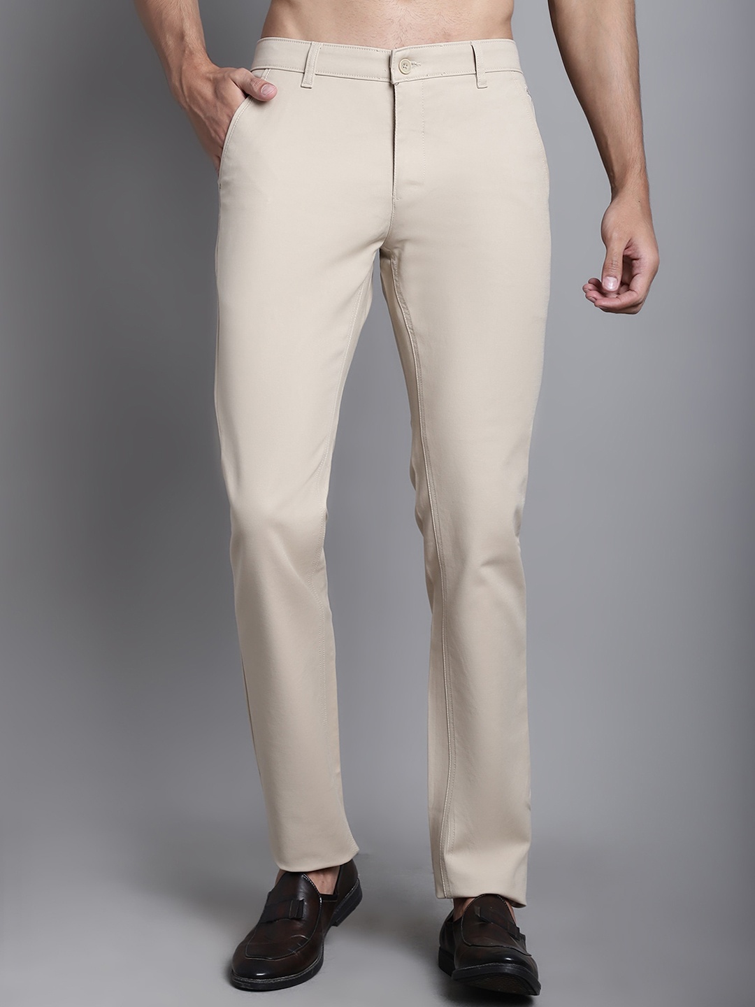 

Cantabil Men Comfort Fit Cotton Trousers, Beige