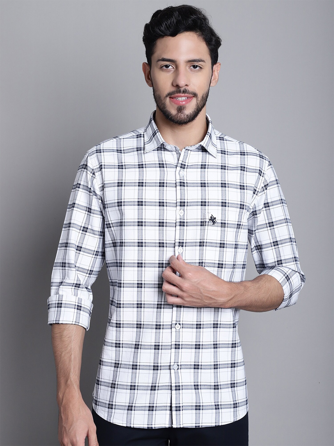 

Cantabil Comfort Tartan Checked Cotton Casual Shirt, White