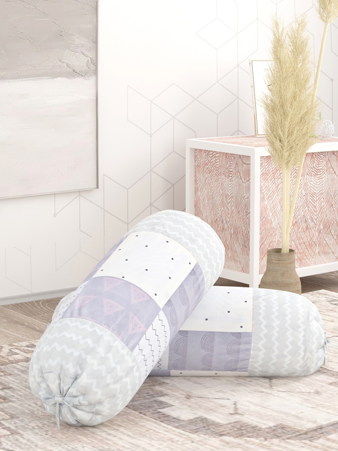 

Salona Bichona Grey 2-Pieces Printed 144 TC Bolster Covers