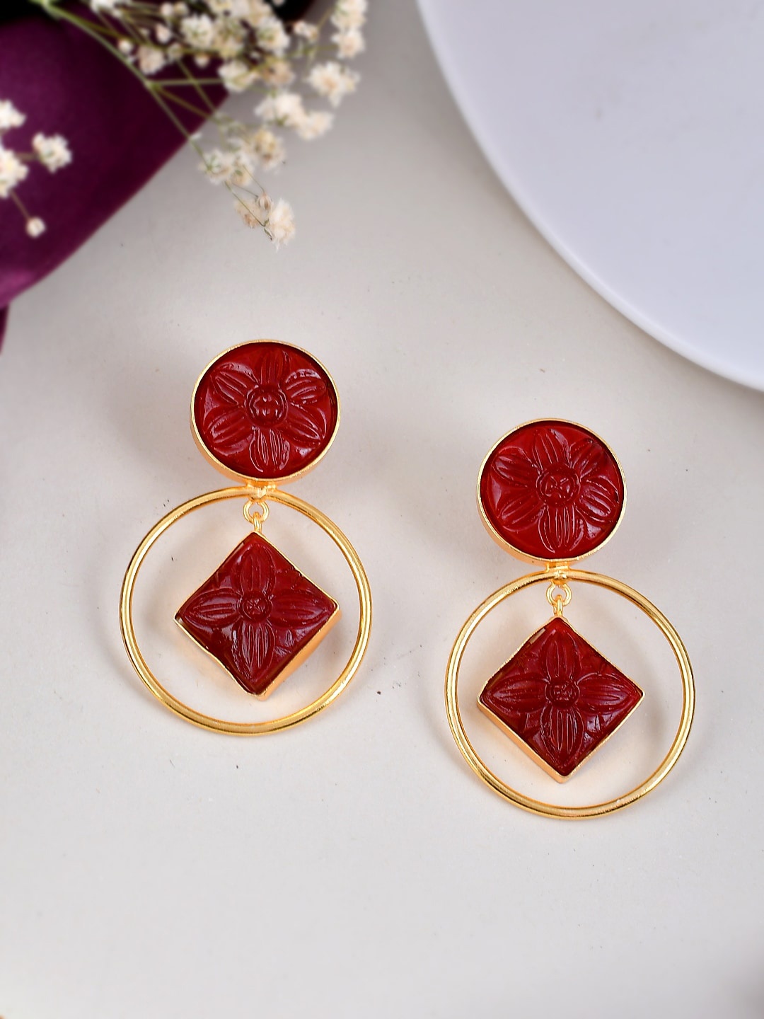 

Silvermerc Designs Gold-Plated Contemporary Drop Earrings, Red