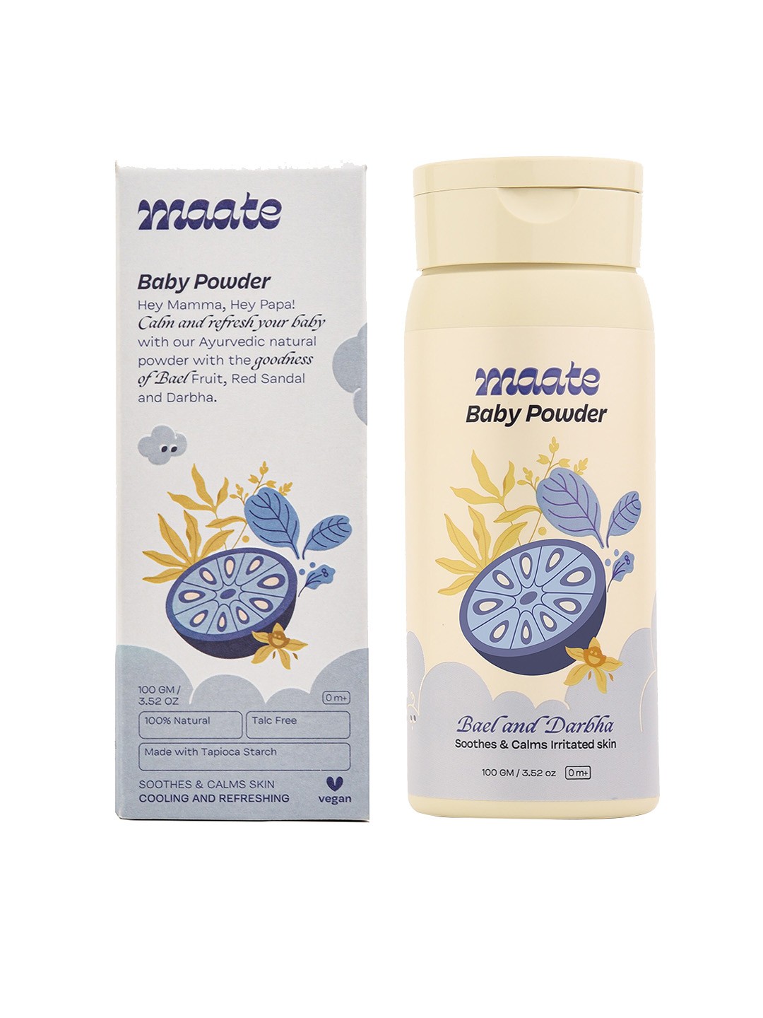 

MAATE Baby Powder with Bael & Darba To Soothe & Calm Irritated Skin - 100g, Beige