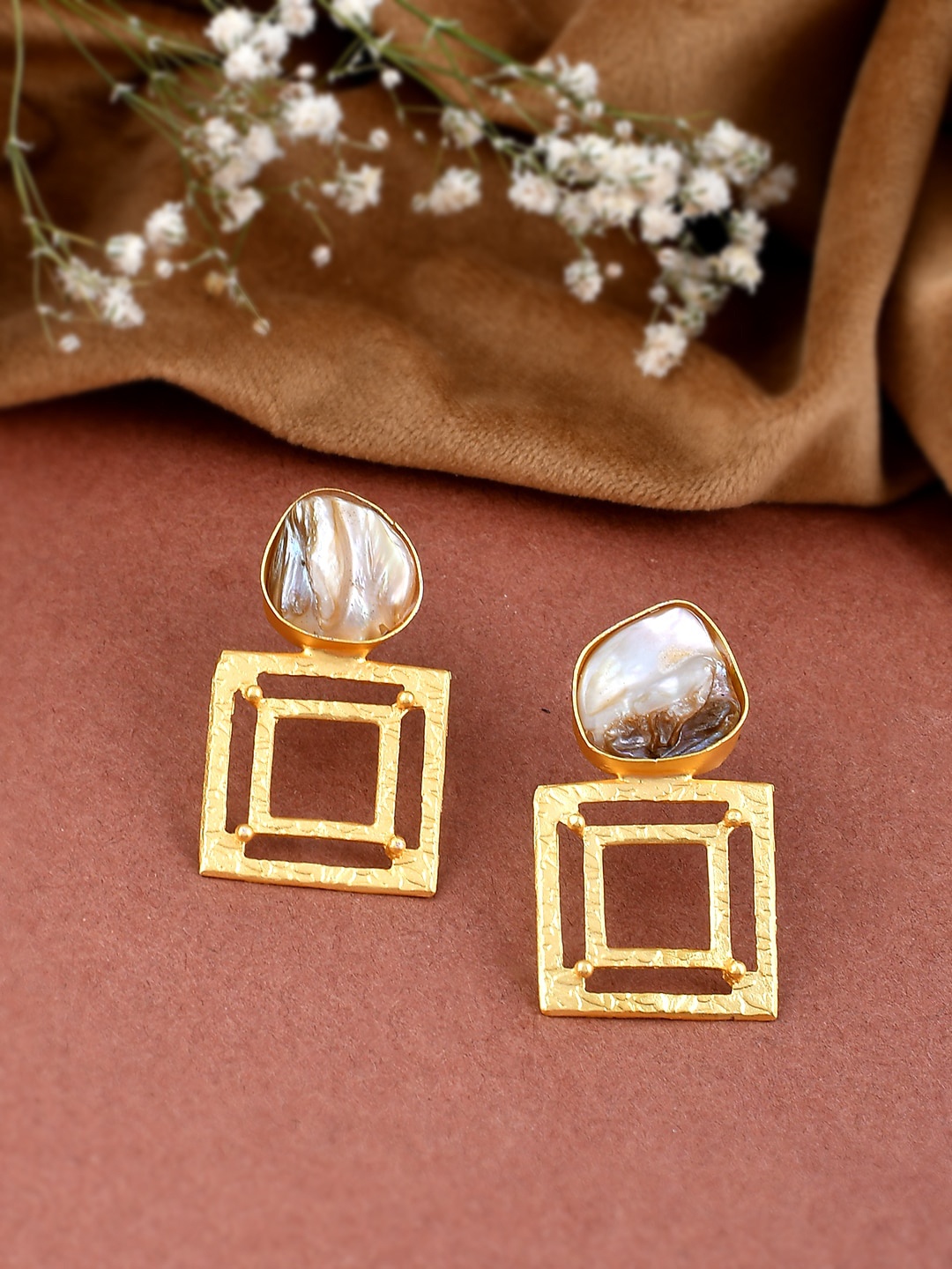 

Silvermerc Designs Gold-Plated Artificial Beads Contemporary Drop Earrings
