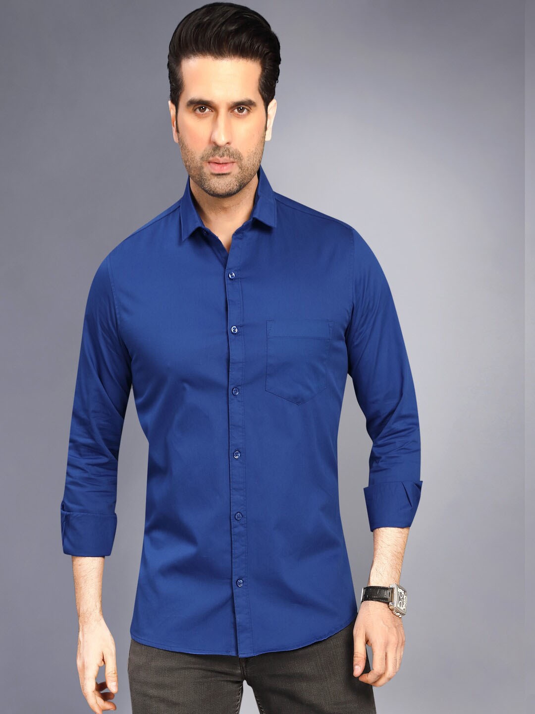 

Bought First Spread Collar Classic Casual Shirt, Blue